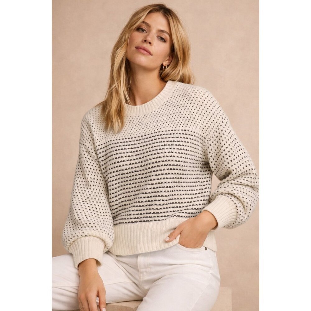 Summersalt Wool Cashmere Knit Sweater Cream Black Textured Crewneck Size L